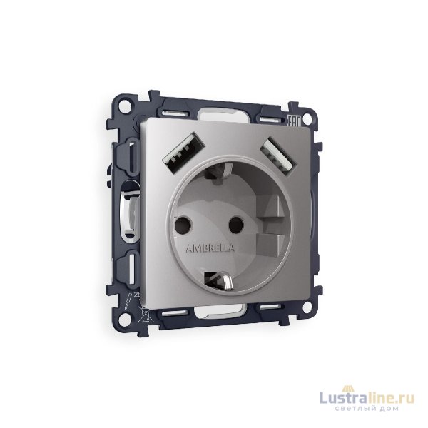 Комплект механизма розетки 2USB A+A 18W (быстрая зарядка) с/з Ambrella Volt Alfa MA509010