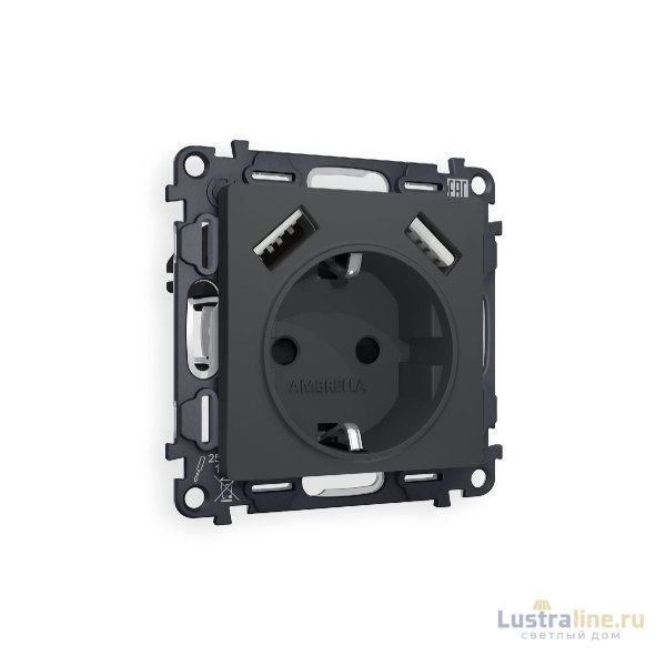 Комплект механизма розетки 2USB A+A 18W (быстрая зарядка) с/з Ambrella Volt Alfa MA909010