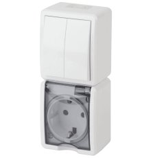 Блок розетка-выключатель двухклавишный ЭРА Эксперт IP54 16A 250V 11-7408-01 Б0036006