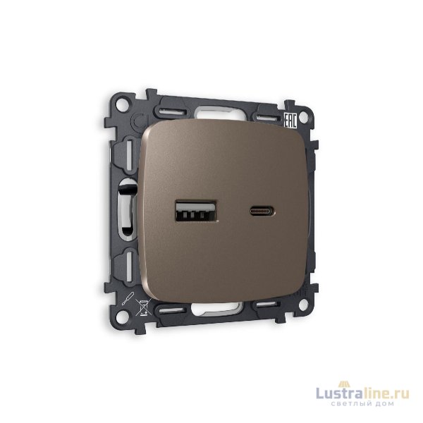 Комплект механизма розетки 2USB A+C 20W (быстрая зарядка) Ambrella Volt Omega MO641010