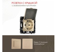 Розетка с заземлением, шторками и защитной крышкой Arte Milano 217.41-1.shampan