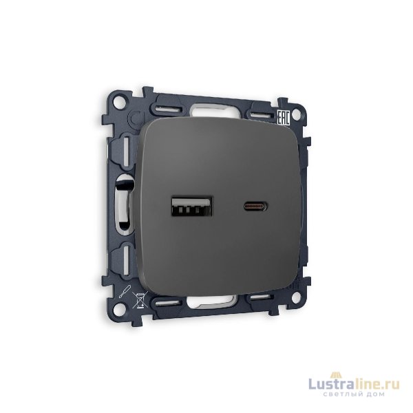 Комплект механизма розетки 2USB A+C 20W (быстрая зарядка) Ambrella Volt Omega MO911010