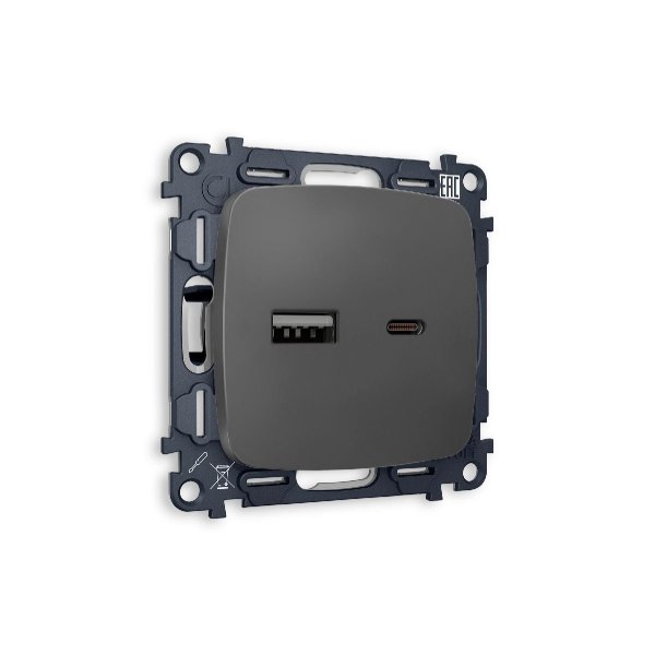 Комплект механизма розетки 2USB A+C 20W (быстрая зарядка) Ambrella Volt Omega MO911010