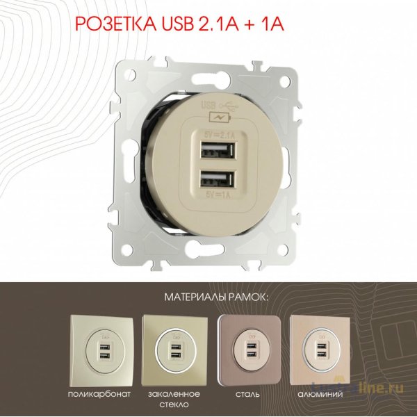 Розетка USB 2.1А+1А Arte Milano 202.46-1.shampan