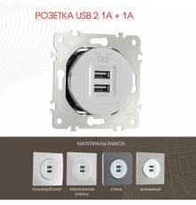 Розетка USB 2.1А+1А Arte Milano 202.46-1.silver