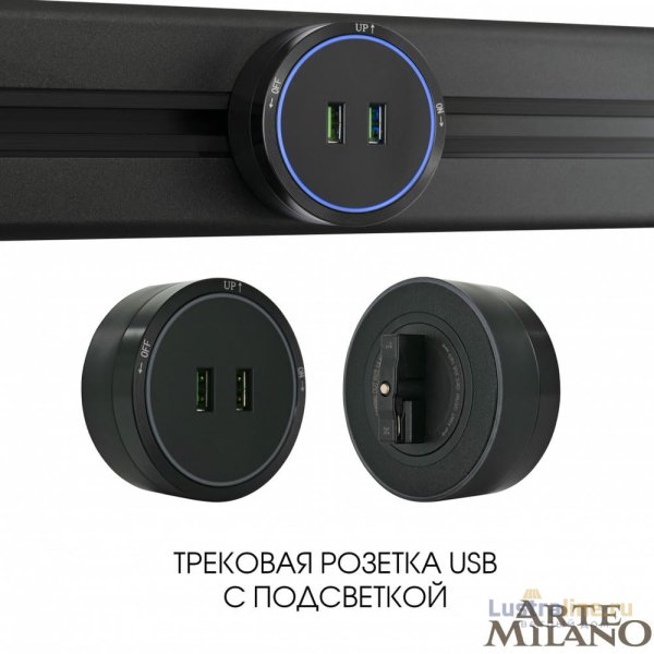 Трековая розетка Arte Milano Am-track-sockets 380066TS LED/USBx2 Black
