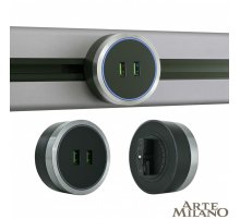 Трековая розетка Arte Milano Am-track-sockets 380066TS LED/USBx2 Grey