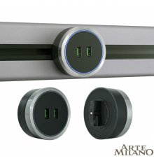 Трековая розетка Arte Milano Am-track-sockets 380066TS LED/USBx2 Grey