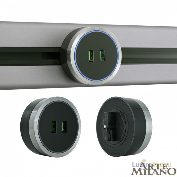 Трековая розетка Arte Milano Am-track-sockets 380066TS LED/USBx2 Grey