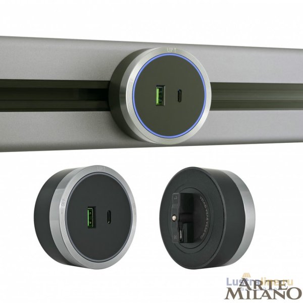 Трековая розетка Arte Milano Am-track-sockets 380066TS LED/USB-Type-C Grey