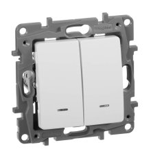 Выключатель двухклавишный Legrand Etika с подсветкой 10A 250V белый 672204