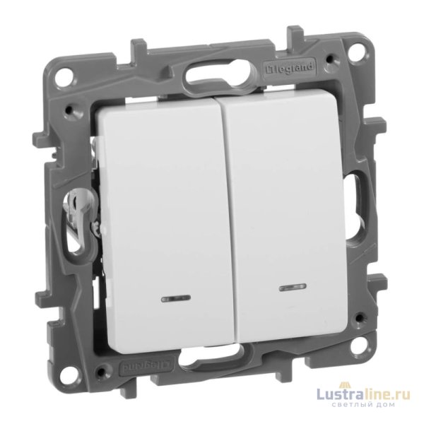 Выключатель двухклавишный Legrand Etika с подсветкой 10A 250V белый 672204