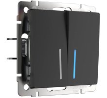 Выключатель двухклавишный проходной с подсветкой Werkel черный матовый W1122108 4690389156731