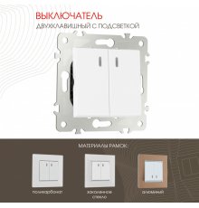 Выключатель двухклавишный с подсветкой Arte Milano 203.31-2.white