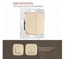 Выключатель двухклавишный проходной Arte Milano 205.32-2.shampan