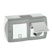 Выключатель одноклавишный + розетка с заземлением и крышкой Mono Electric Octans IP20 10А 250В бело-серый 104-020001-183
