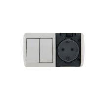 Выключатель двухклавишный и розетка с/з с крышкой Lezard Nata 710-0200-171 Выключатель двухклавишный и розетка с/з с крышкой Lezard Nata 710-0200-171