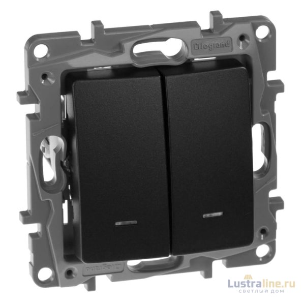 Выключатель двухклавишный Legrand Etika с подсветкой 10A 250V антрацит 672604