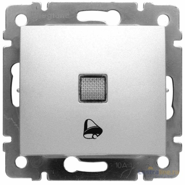 Выключатель кнопочный одноклавишный Legrand Valena 10A 250V с подсветкой Звонок алюминий 770115