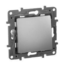 Выключатель кнопочный одноклавишный Legrand Etika 6A 250V алюминий 672414