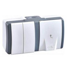 Выключатель двухклавишная + розетка с заземлением Mono Electric Octans IP54 16A 250В бело-серый 154-020001-181