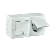 Выключатель одноклавишный + розетка с заземлением и крышкой Mono Electric Octans IP20 10А 250В белый 104-010101-183 Выключатель одноклавишный + розетка с заземлением и крышкой Mono Electric Octans IP20 10А 250В белый 104-010101-183