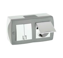Выключатель двухклавишный + розетка с заземлением и крышкой Mono Electric Octans IP20 10А 250В бело-серый 104-020001-187
