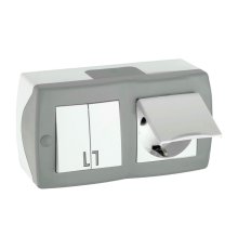 Выключатель двухклавишный + розетка с заземлением и крышкой Mono Electric Octans IP20 10А 250В бело-серый 104-020001-187