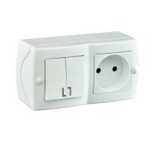 Выключатель двухклавишный + розетка без заземления Mono Electric Octans IP20 10А 250В белый 104-010101-182