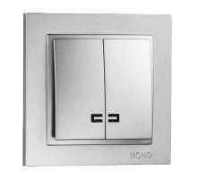 Выключатель двухклавишный с подсветкой Mono Electric Despina 10А 250В серебро 102-212125-103 Выключатель двухклавишный с подсветкой Mono Electric Despina 10А 250В серебро 102-212125-103