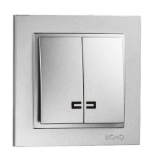 Выключатель двухклавишный с подсветкой Mono Electric Despina 10А 250В серебро 102-212125-103