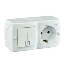 Выключатель двухклавишная + розетка с заземлением Mono Electric Octans IP20 10А 250В белый 104-010101-181