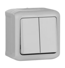 Выключатель двухклавишный Legrand Quteo 10A 250V IP44 серый 782332