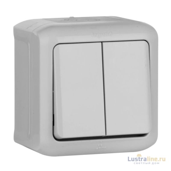 Выключатель двухклавишный Legrand Quteo 10A 250V IP44 серый 782332