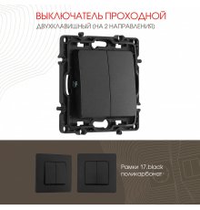 Выключатель двухклавишный проходной Arte Milano 217.32-2.black