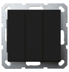 Выключатель трехклавишный Jasmart с накладкой 10A 250V черный матовый (soft touch) G3031PB