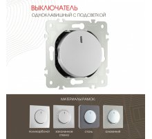 Выключатель одноклавишный с подсветкой Arte Milano 202.31-1.silver