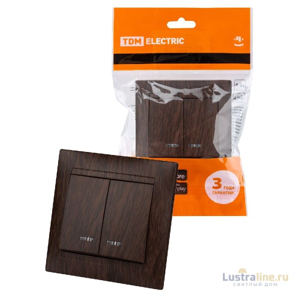 Выключатель двухклавишный с подсветкой Лама TDM Electric SQ1815-0405 Выключатель двухклавишный с подсветкой Лама TDM Electric SQ1815-0405