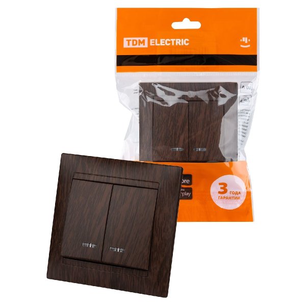 Выключатель двухклавишный с подсветкой Лама TDM Electric SQ1815-0405