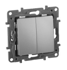 Переключатель двухклавишный Legrand Etika 10A 250V алюминий 672412