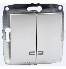 Выключатель двухклавишный с подсветкой Mono Electric Despina-Larissa 10А 250В серебро 500-002125-103