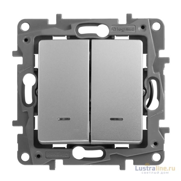 Выключатель двухклавишный Legrand Etika с подсветкой 10A 250V алюминий 672404