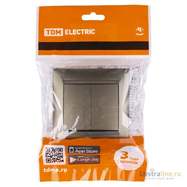 Выключатель двухклавишный на 2 направления Лама TDM Electric SQ1815-0707