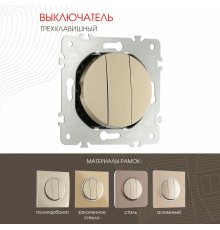 Выключатель трехклавишный Arte Milano 202.30-3.shampan