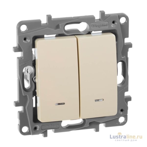 Выключатель двухклавишный Legrand Etika с подсветкой 10A 250V слоновая кость 672304