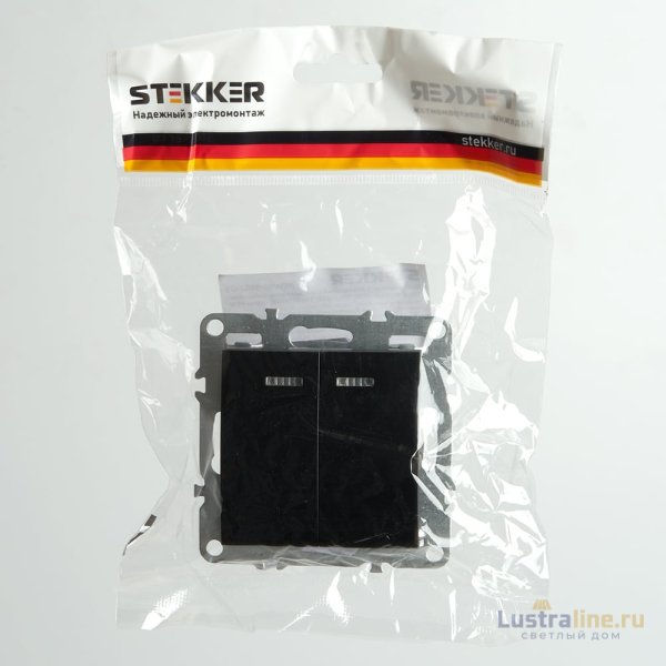 Выключатель 2-клавишный с индикатором Stekker Эрна PSW10-9102-03 49147