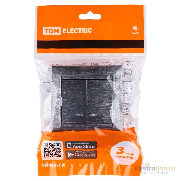 Выключатель двухклавишный с подсветкой Лама TDM Electric SQ1815-0647