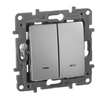 Переключатель двухклавишный Legrand Etika с подсветкой 10A 250V алюминий 672416