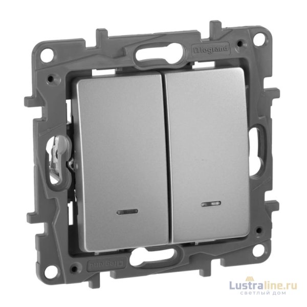 Переключатель двухклавишный Legrand Etika с подсветкой 10A 250V алюминий 672416