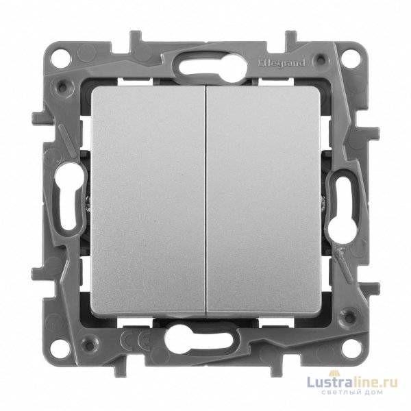 Переключатель двухклавишный Legrand Etika 10A 250V алюминий 672412